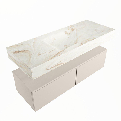 Mondiaz ALAN-DLUX Ensemble de meuble - 120cm - meuble Linen mat - 2 tiroirs - Lavabo Cloud Frappe suspendu - vasque Centre - 0 trous de robinet
