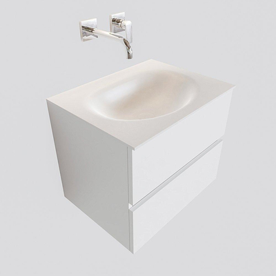 Mondiaz VICA Meuble Talc avec 2 tiroirs 60x50x45cm vasque lavabo Moon centre sans trou de robinet