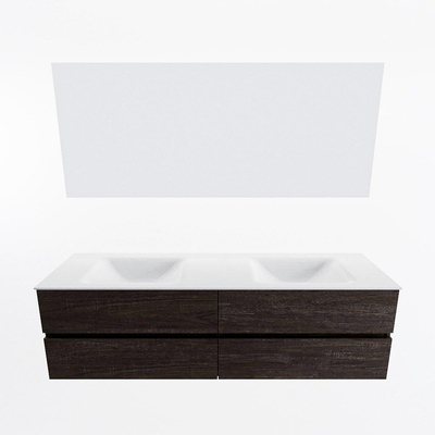 Mondiaz Vica ensemble de meuble de salle de bain - 170cm - meuble sous-vasque marron foncé - 4 tiroirs - lavabo cloud double - sans trous de robinet - couleur talc - miroir LED - version XL 60cm de haut