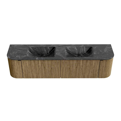 Mondiaz KURVE-DLUX Badkamermeubelset - 180x46x40cm - 2 lade - 2 deuren - wastafel solid surface - dubbel - 2 kraangaten - Dusk