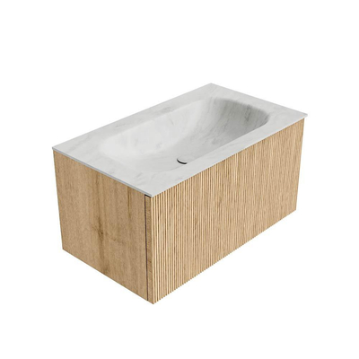 MONDIAZ KURVE-DLUX 80cm Meuble salle de bain - couleur Oak - 1 tiroir - vasque BIG SMALL centre - sans trou de robinet - couleur Opalo