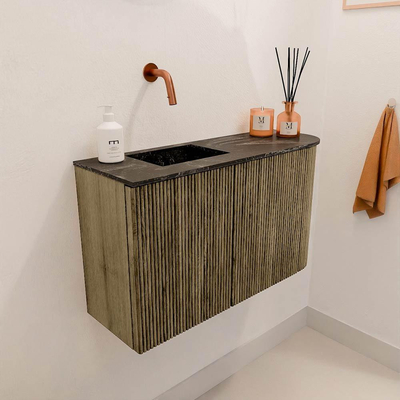 Mondiaz JOYA-DLUX 71.6cm toiletmeubel - ronding rechts kleur Dusk - Wastafel FAYE positie Links Zonder kraangat kleur Lava.