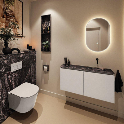MONDIAZ TURE-DLUX meuble WC 100cm Linen. Lavabo EDEN Lava position droite. Sans trou de robinet.