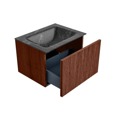 Mondiaz KURVE-DLUX Ensemble de meuble de salle de bains - 175x46x40cm - 2 tiroirs - 1 porte - lavabo solid surface - double / gauche - 2 trous de robinet - Ruby