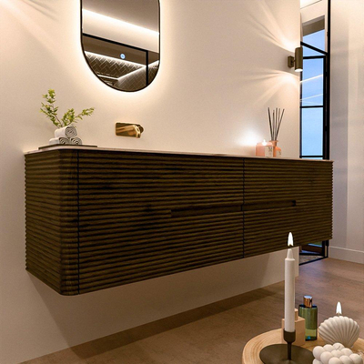 Mondiaz CIRO-DLUX Badkamermeubelset - 180x45x50cm - Solid surface wastafel Nata - 1 wasbak Links - zonder kraangaten - 4 lades - Shadow