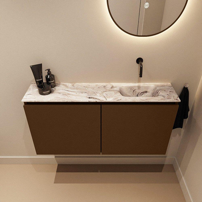 MONDIAZ TURE-DLUX Meuble toilette - 100cm - Rust - EDEN - vasque Glace - position droite - sans trou de robinet