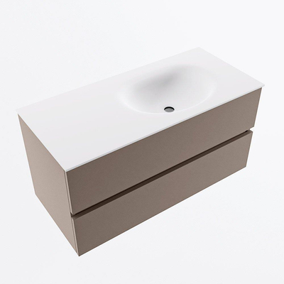 Mondiaz VICA Ensemble de meuble de salle de bain - 100cm - meuble sous-vasque fumée - 2 tiroirs - lavabo lune droite - 1 trou de robinet - version haute 60cm - talc