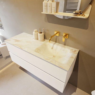 Mondiaz VICA-DLUX Ensemble de meuble de salle de bain - 120cm - meuble sous-vasque talc - 2 tiroirs - lavabo encastré cloud droite - sans trous de robinet - version haute de 60cm - frape