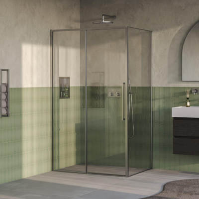 BRAUER Galactic Douchecabine - 120x90x200cm - met schuifdeur - helder glas - omkeerbaar - incl. glascoating - geborsteld RVS PVD