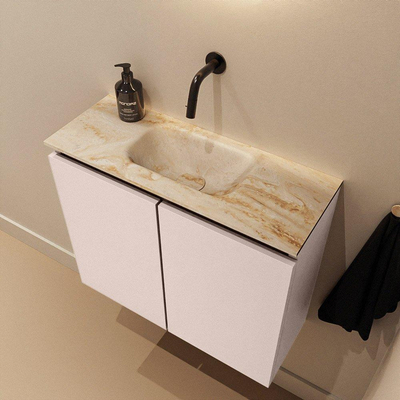 MONDIAZ TURE-DLUX Meuble toilette - 60cm - Rosee - EDEN - vasque Frappe - position centrale - sans trou de robinet