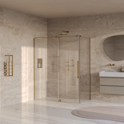 BRAUER Stellar Cabine de douche - 160x100x200cm - porte battante - revêtement verre - réversible - verre clair - PVD or brossé