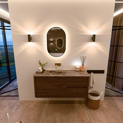 Mondiaz CIRO-DLUX Meuble de salle de bains ensemble - 120x45x50cm - Plan-vasque solid surface Sombra - 1 lavabo à gauche - sans trous de robinet - 2 tiroirs - Dusk