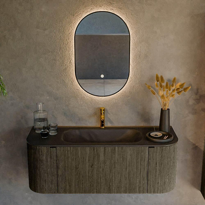 Mondiaz KURVE Ensemble de meuble de salle de bains - 120x46x40cm - 1 tiroir - 2 portes - vasque solid surface - centre - 1 trou de robinet - Shadow