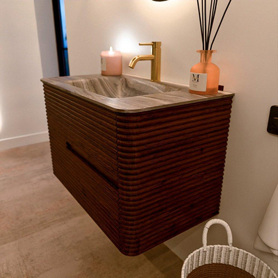 Mondiaz CIRO-DLUX Badkamermeubelset - 80x45x50cm - Solid surface wastafel Sombra - 1 wasbak Midden - 1 kraangat - 2 lades - Ruby