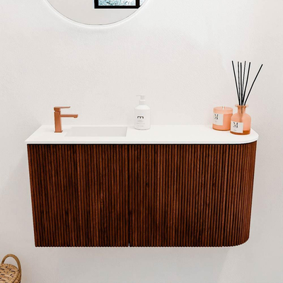 Mondiaz JOYA 81.6cm toiletmeubel - ronding rechts kleur Ruby - Wastafel FAYE positie Links 1 kraangat kleur Talc.