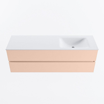 MONDIAZ VICA Badkamermeubelset - 150cm - onderkast rosee- 2 lades - wastafel cloud rechts - zonder kraangaten - 60cm hoge versie - talc