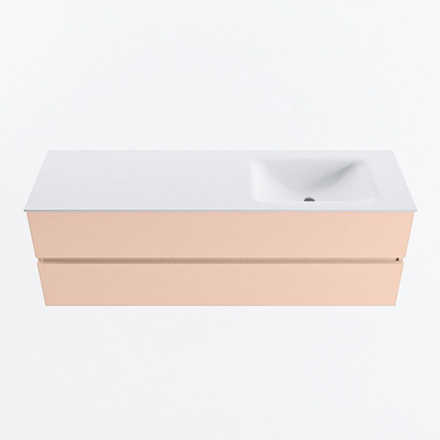 MONDIAZ VICA Ensemble meuble de salle de bains - 150cm - sous-meuble rosee - 2 tiroirs - lavabo cloud à droite - sans trous de robinet - version haute 60cm - talc