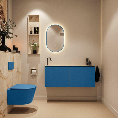 MONDIAZ TURE-DLUX Meuble toilette - 120cm - Jeans - EDEN - vasque Frappe - position gauche - 1 trou de robinet