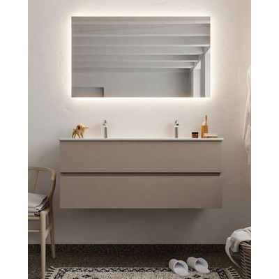 Mondiaz VICA ensemble de meuble de salle de bain - 120cm - meuble sous-vasque fumée - 2 tiroirs - lavabo denia double - 2 trous de robinet XL version 60cm de haut