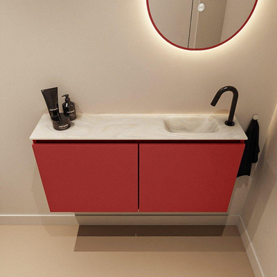 MONDIAZ TURE-DLUX 100cm toiletmeubel Fire. EDEN wastafel Ostra positie rechts. Met 1 kraangat.