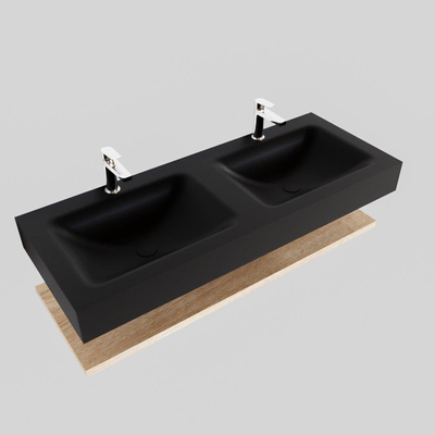 MONDIAZ ALAN 120cm - Ensemble meuble de salle de bains - étagère - chêne blanchi - lavabo suspendu - 2 vasques - 2 trous de robinet - urban