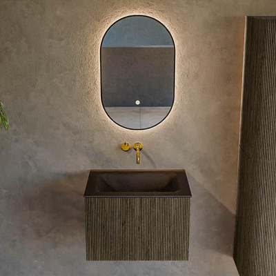 Mondiaz KURVE Ensemble de meuble salle de bain - 60x46x40cm - 1 tiroir - lavabo en solid surface - milieu - sans trou de robinet - Shadow