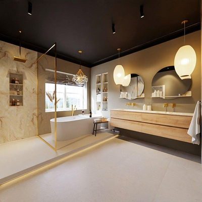 MONDIAZ VICA-DLUX Ensemble meuble de salle de bains - 200cm - meuble bas Washed oak - 4 tiroirs - lavabo encastré cloud double - sans trous de robinet - version haute 60cm - frape