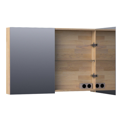 BRAUER Plain Spiegelkast - 100x70x15cm - 2 links/rechtsdraaiende spiegeldeuren - hout - grey oak