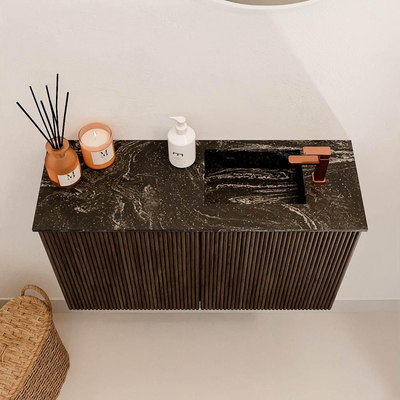 Mondiaz JOYA-DLUX 70cm toiletmeubel - kleur Walnut - Wastafel FAYE positie Rechts 1 kraangat kleur Lava.