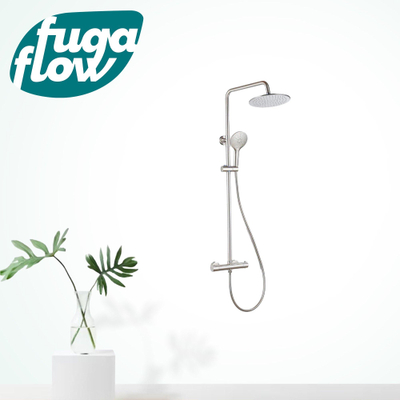 FugaFlow Eccelente Sobrado Ensemble de douche pluie - thermostatique - pommeau 25cm - douchette ronde - Inox brossé PVD