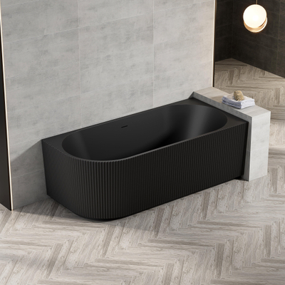 Zeza Nuo Half Vrijstaand Bad - 170x80x58cm - rechts - ribbel - met afvoer - mat zwart