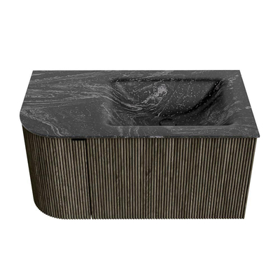 Mondiaz KURVE-DLUX Badkamermeubelset - 85x46x40cm - 1 lade - 1 deur - wastafel solid surface - rechts - zonder kraangat - Shadow