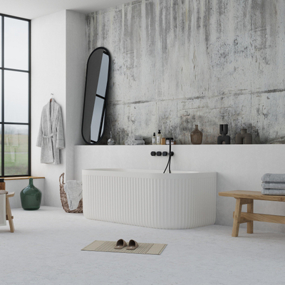 Ideavit Archtec Baignoire semi-îlot 170x80x63cm - - Rock Texture - avec trop-plein - bonde clic clac - pieds réglables - blanc