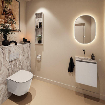 MONDIAZ TURE-DLUX Meuble toilette - 40cm - Linen - EDEN - vasque Glace - position centrale - sans trou de robinet