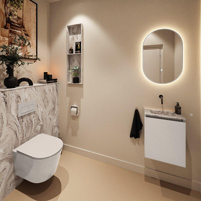MONDIAZ TURE-DLUX meuble WC 40 cm Linen. Lavabo EDEN Glace position centrale. Sans trou de robinet.