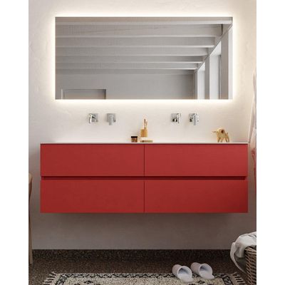 Mondiaz VICA ensemble de meuble de salle de bain - 150cm - meuble sous-vasque fire - 4 tiroirs - lavabo cloud double - sans trou de robinet version XL 60cm de haut