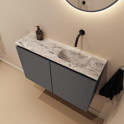 MONDIAZ TURE-DLUX meuble WC 80 cm Dark Grey. EDEN lavabo Glace position à droite. Sans trou de robinet.