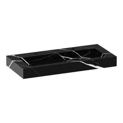 BRAUER Coral lavabo - 100x46x10cm - - 1 bassin - 2 trous de robinet - composite - aspect marbre - Nero Marquina