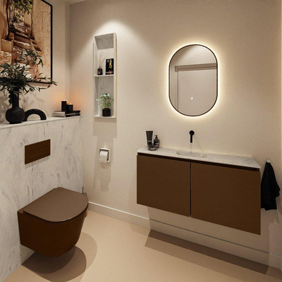 MONDIAZ TURE-DLUX 100cm toiletmeubel Rust. EDEN wastafel Opalo positie midden. Zonder kraangat.