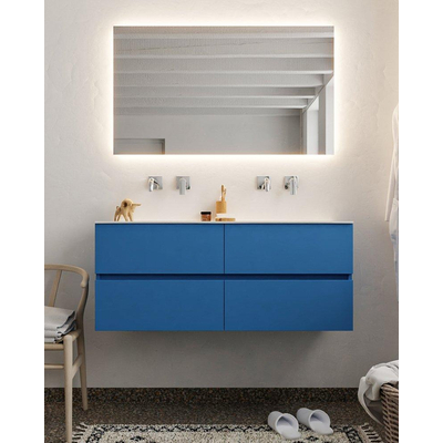 Mondiaz VICA ensemble de meuble de salle de bain - 120cm - meuble sous-vasque jeans - 4 tiroirs - lavabo moon double - sans trou de robinet - miroir LED - version XL 60cm de haut