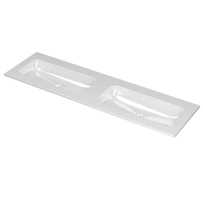 INK Aspekt lavabo - 160x45x1.5cm - 2 cuves - 0 trous de robinet - porcelaine blanc brillant