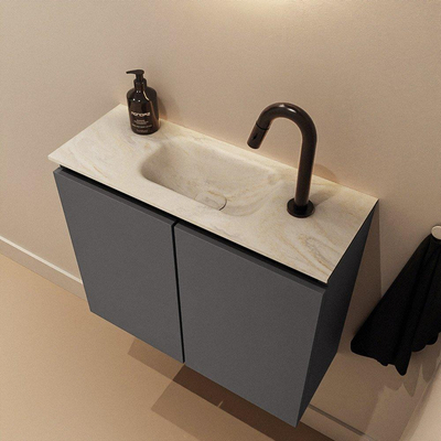 MONDIAZ TURE-DLUX Meuble pour toilettes 60 cm Dark Grey. EDEN lavabo Ostra position milieu. Avec 1 trou de robinet.
