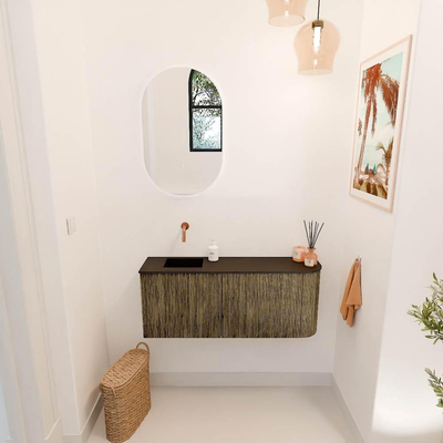 Mondiaz JOYA 101.6cm meuble de toilette - arrondi droit couleur Dusk - Lavabo FAYE position Gauche Sans trou de robinet couleur Urban.