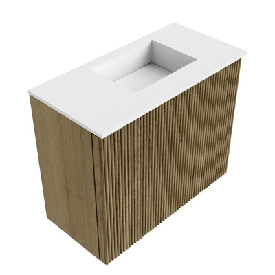 Mondiaz JOYA 50cm toiletmeubel - kleur Dusk - Wastafel FAYE positie Rechts Zonder kraangat kleur Talc.