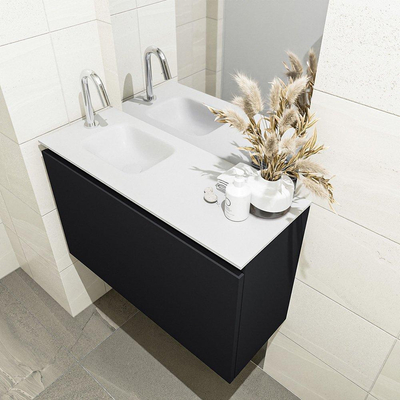 MONDIAZ OLAN Toiletmeubel 80x30x40cm met 1 kraangaten 1 lades urban mat Wastafel Lex links Solid Surface Wit