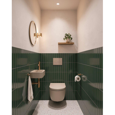 QeramiQ Dely Toiletset - inbouwreservoir Qeramiq Flush - slim zitting - kunststof beige bedieningsplaat - ronde knoppen - beige