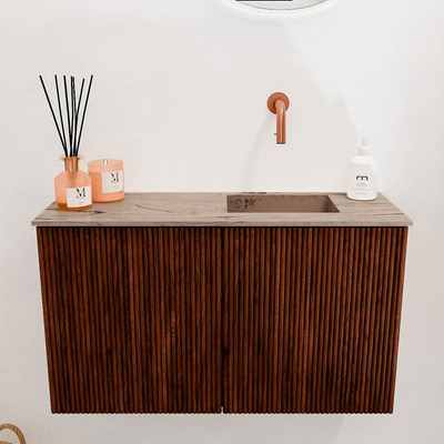 Mondiaz JOYA-DLUX 70cm toiletmeubel - kleur Ruby - Wastafel FAYE positie Rechts Zonder kraangat kleur Arena.