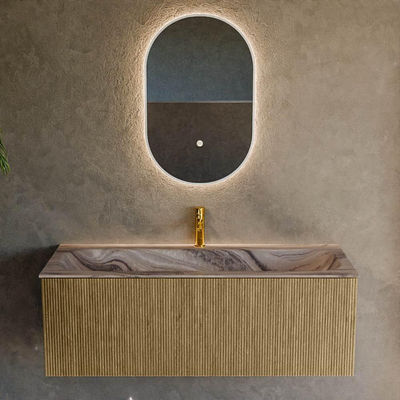 MONDIAZ KURVE-DLUX Meuble de salle de bains 120 cm couleur Dusk avec 1 tiroir et 0 porte. Lavabo BIG LARGE Central 1 trou de robinet Sombra.