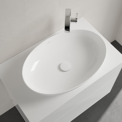 Villeroy & Boch Artis opzetwastafel ovaal - 61x41x12.5cm CeramicPlus - zonder kraangat - zonder overloop - Stone White (mat wit)