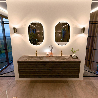 Mondiaz CIRO-DLUX Badkamermeubelset - 170x45x50cm - Solid surface wastafel Oza - 2 wasbak Dubbel - 2 kraangaten - 4 lades - Shadow